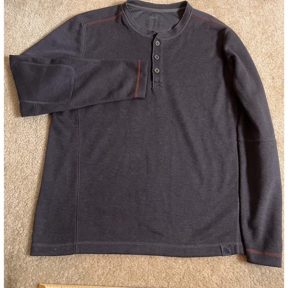 LL Bean Signature Shirt 1/4 Mens Large Waffle Thick Knit Henley Long Sleeve - Picture 2 of 5